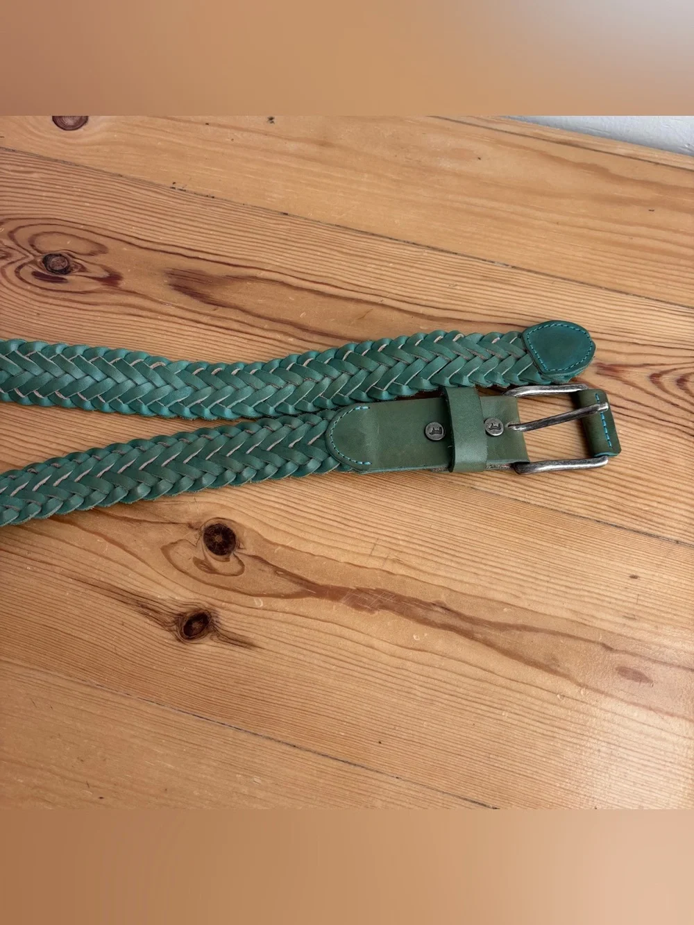 Will Leather Goods Braided teal green Belt Sz M